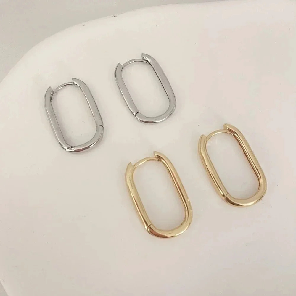 925 Sterling Silver Oval Huggies U Shaped Earrings Small Hoop Earrings - Picture 7 of 9